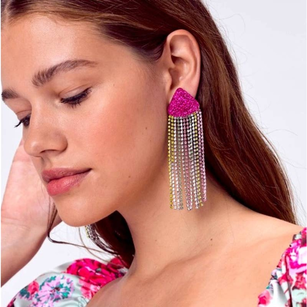NEW For Love & Lemons Retro Waterfall Earrings Azalea Crystal Multicolor Neon